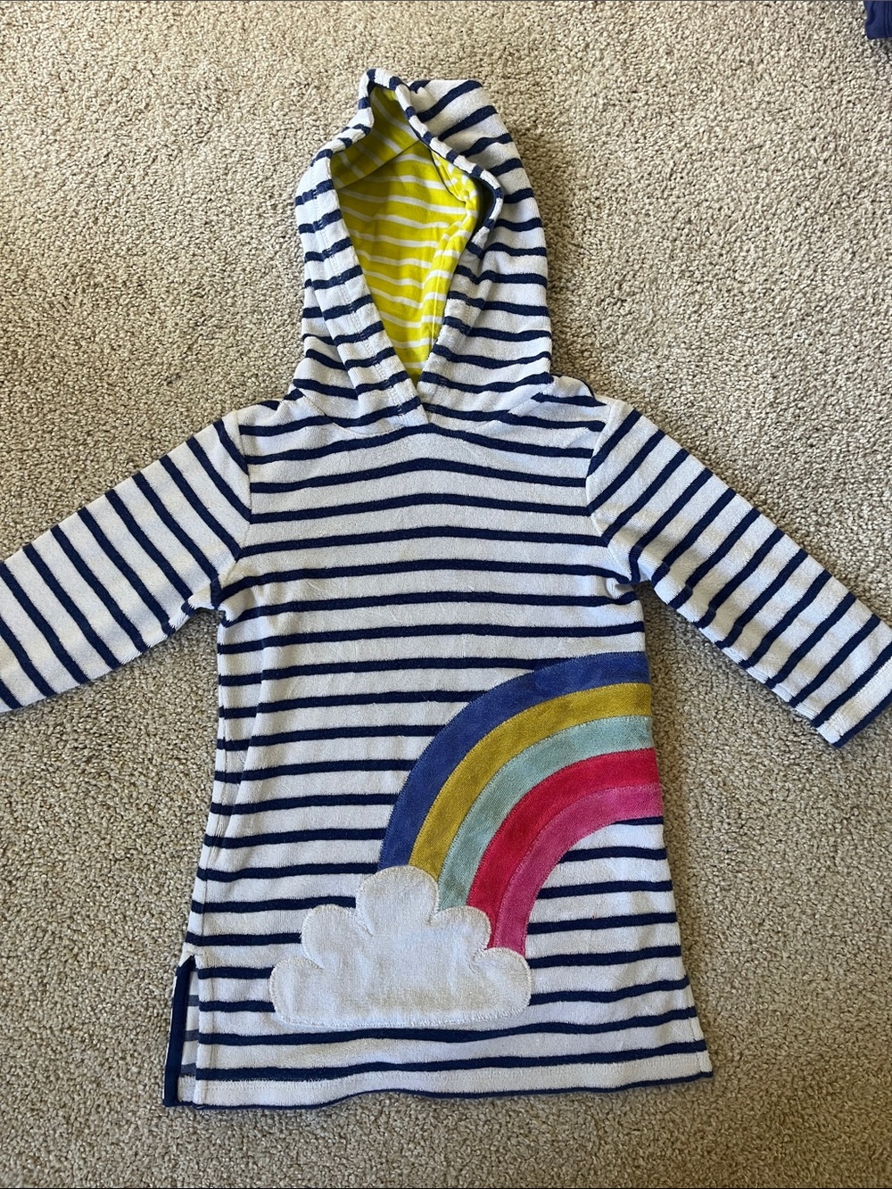 Mini Boden Navy & White Striped Hooded Swim Coverup with Rainbow